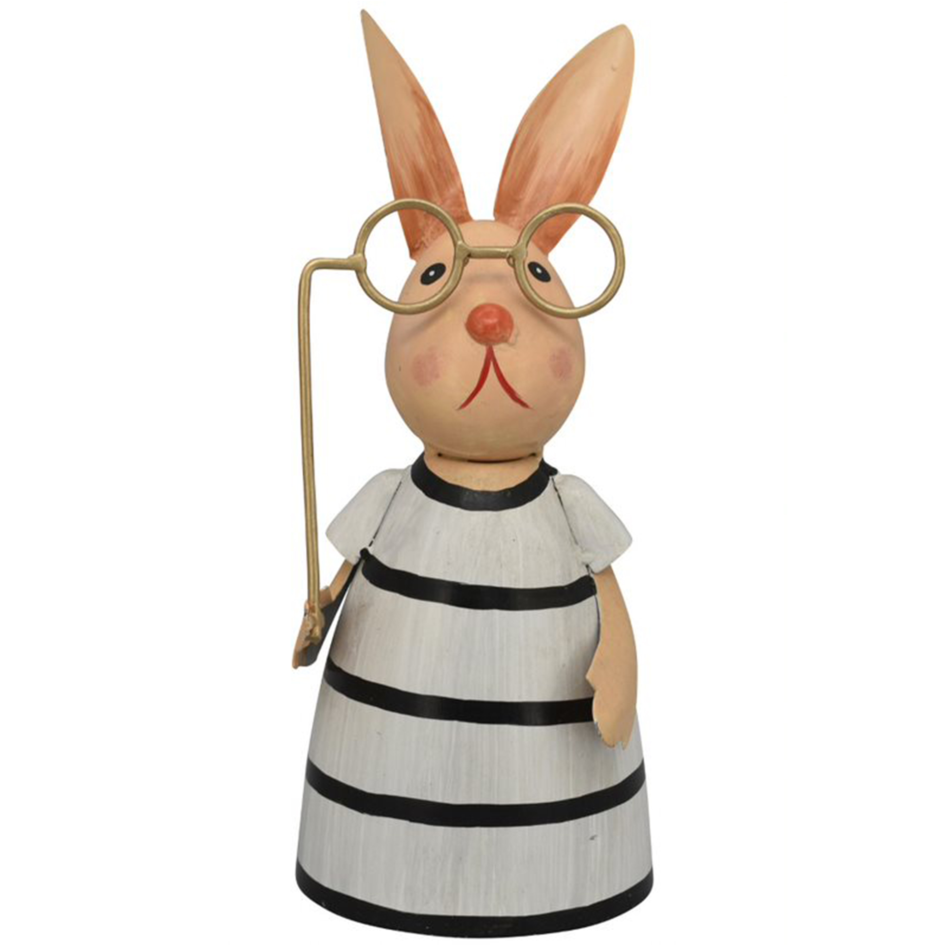 Zaunhocker Hase weiß/schwarz gestreift mit Brille Pfostenhocker  Staketenzaun Gartenzaun Gartendeko