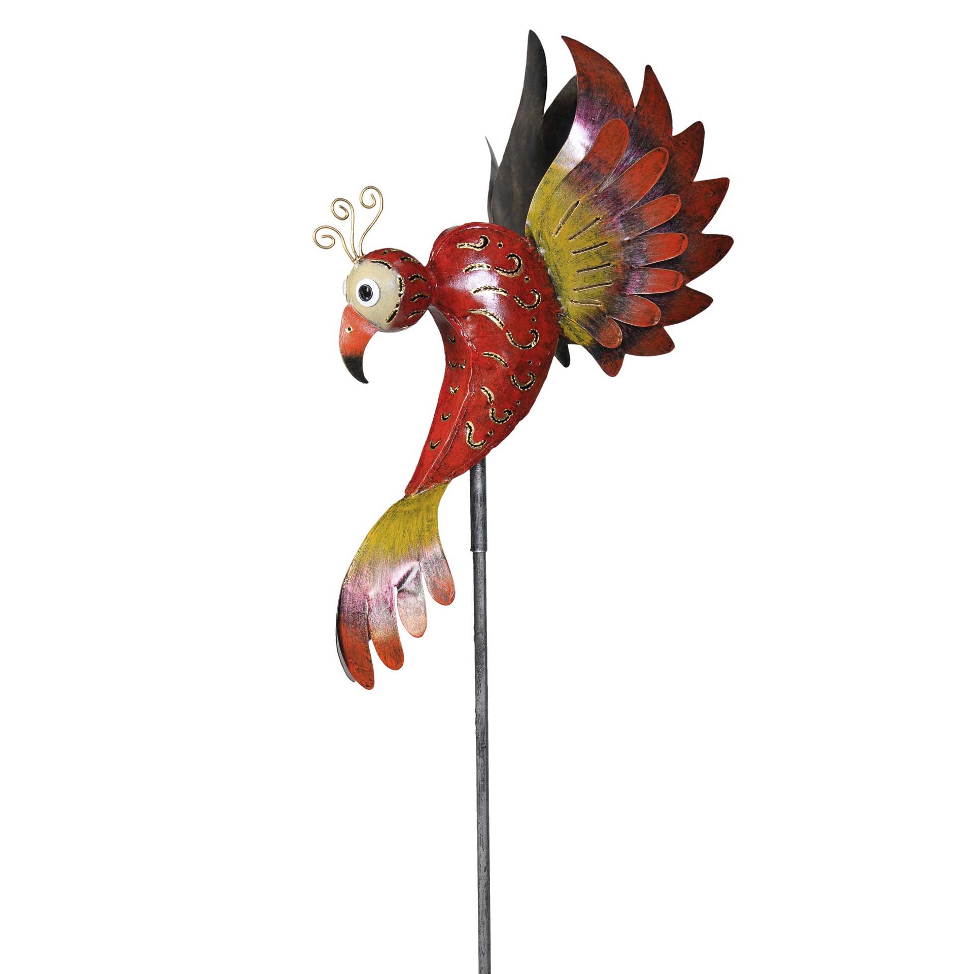 Gartenstecker Vogel Fantasy rot Metallfigur Gartendekoration handgearbeitet Unikat